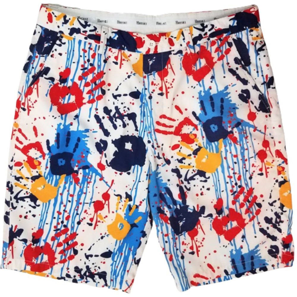 HRESKI Crazy Hands Design Multi-Colored Golf Shorts Men's 34